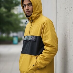 Armani Exchange Men's Hooded Yellow and Black Windbreaker